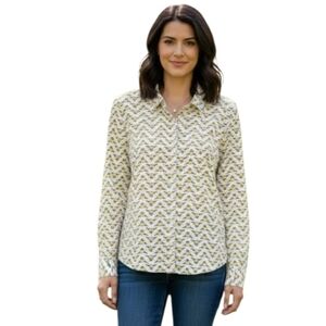 Crown & Ivy Bee Print Button-Up Blouse Size Large